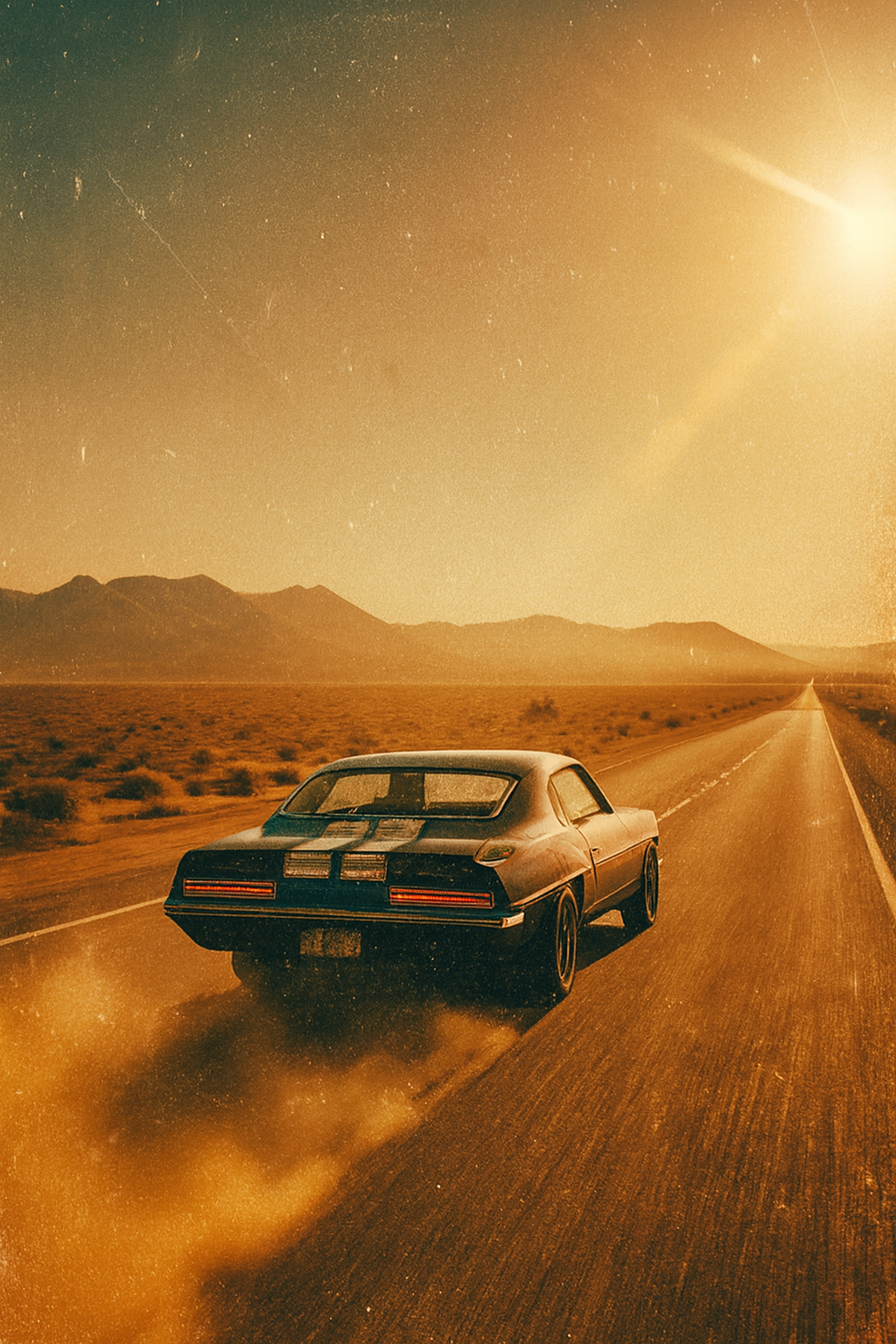 muscle-car-speeding-on-deserted-road-vintage-1970s-photo-with-grain-and-sunlight